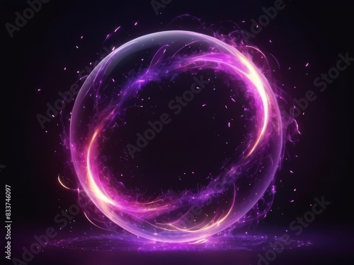 Abstract neon energy sphere of particles and waves on the background © yidno