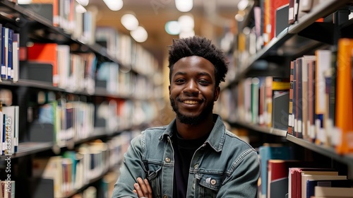 cheerful scholar male international student at university library education lifestyle photography