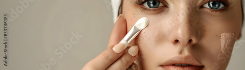 Skincare specialist demo a mockup eye cream for reducing puffiness  dark circles. Perfect for skincare  cosmetic ads. Photo realistic concept. photo