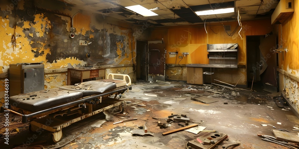 Exploring an Abandoned Hospital: A Creepy Encounter with Broken Equipment and a Mysterious Morgue. Concept Abandoned Hospital, Creepy Encounters, Broken Equipment, Mysterious Morgue
