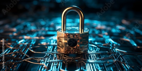 Encryption safeguards online data by encoding it to prevent unauthorized access. Concept Data Security, Online Protection, Encryption Technology, Cybersecurity Measures photo