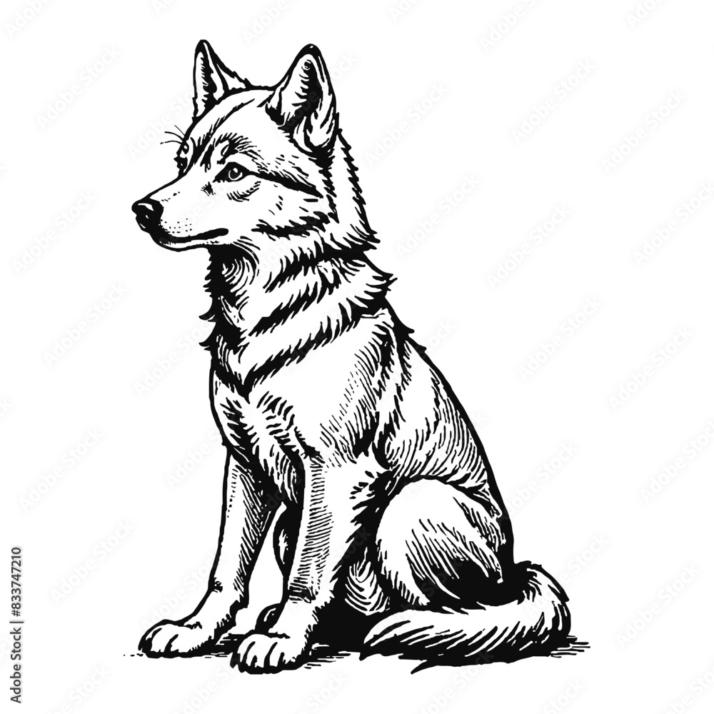Baby Wolf Hand Drawn Engraved Ink Line Art Sketch Illustration Baby Wolf Hand Drawn Engraved Ink Line Art Sketch Illustration