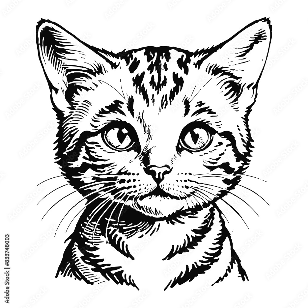 Wild Bengal Cat Kitten Hand Drawn Engraved Ink Line Art Sketch Illustration Wild Bengal Cat Kitten Hand Drawn Engraved Ink Line Art Sketch Illustration