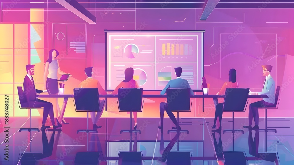Professional Business Meeting in a Modern Illustrated Office Environment Professional Business Meeting in a Modern Illustrated Office Environment