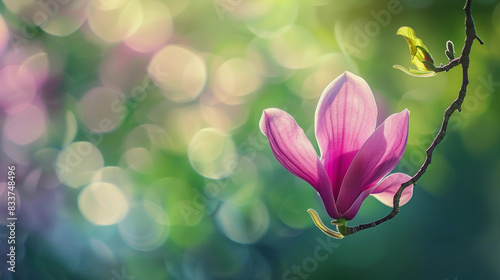 Blossom Magnolia flower on tree. Nature background with Beautiful bokeh 