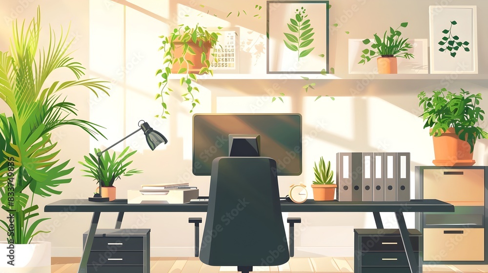 Fototapeta premium Personalized Office Cubicle: A Comfortable Haven for Productive Workdays