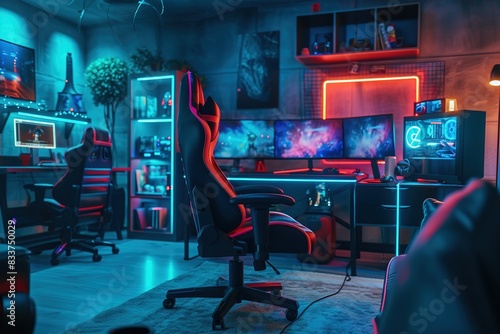 Modular Creativity: Use modular furniture that can be easily rearranged to create different zones for gaming, studying, relaxation, and socializing. Integrate LED panels that change color with mood an photo