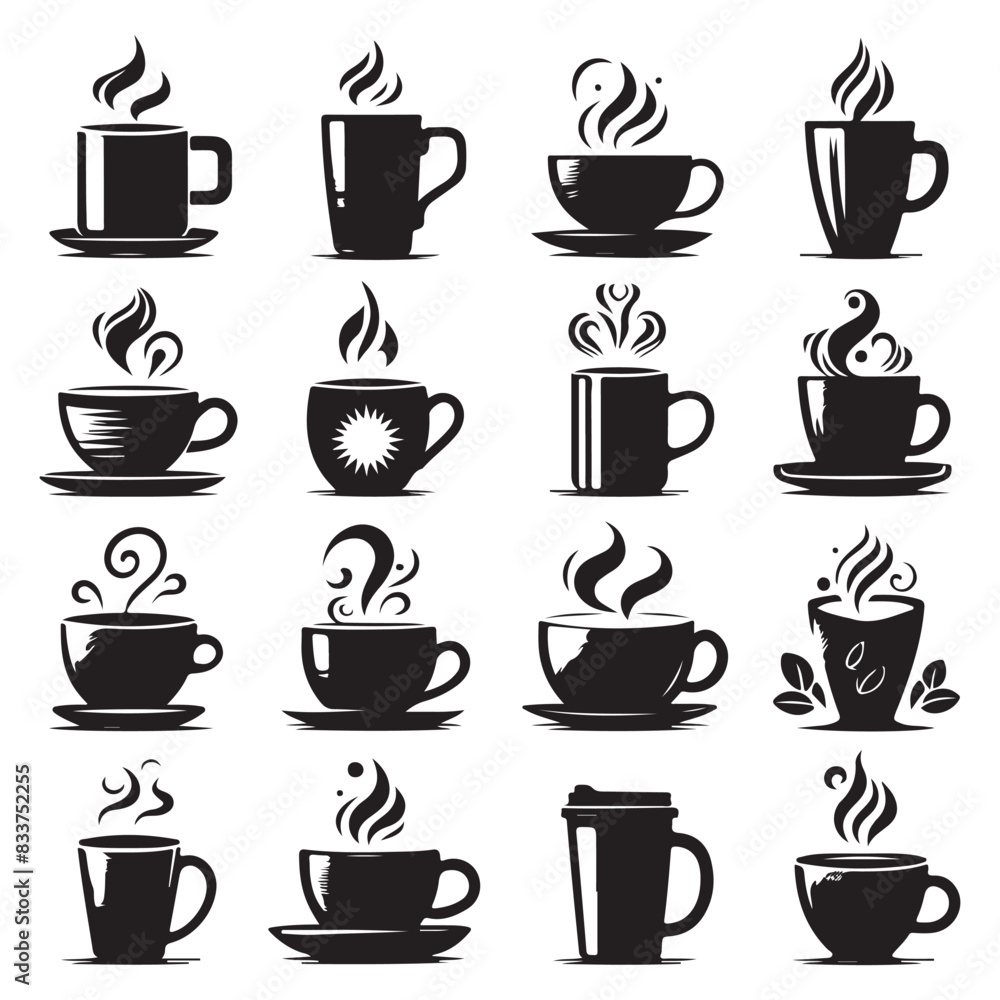 Silhouette set of mugs. Vector isolated illustration Silhouette set of mugs. Vector isolated illustration