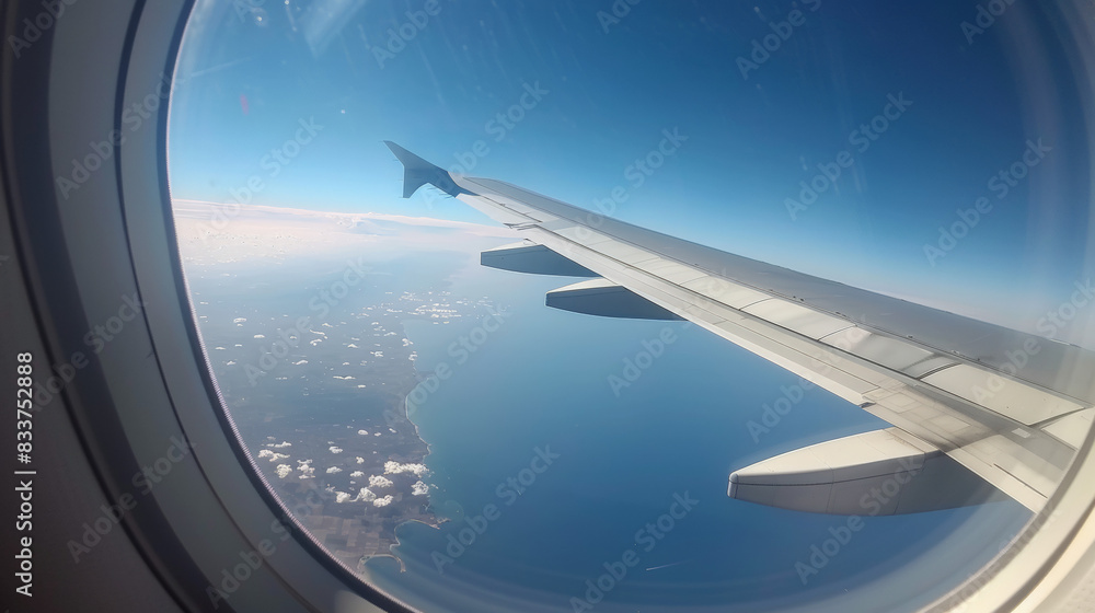 A stunning view from an airplane window showing clouds and the sun setting in the horizon, capturing the beauty of flight.
A stunning view from an airplane window showing clouds and the sun setting in the horizon, capturing the beauty of flight.