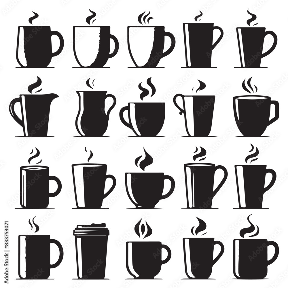 Silhouette set of mugs. Vector isolated illustration Silhouette set of mugs. Vector isolated illustration