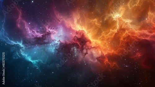 Abstract Space Nebulae, Colorful nebulae with stars and cosmic dust, creating ethereal visuals