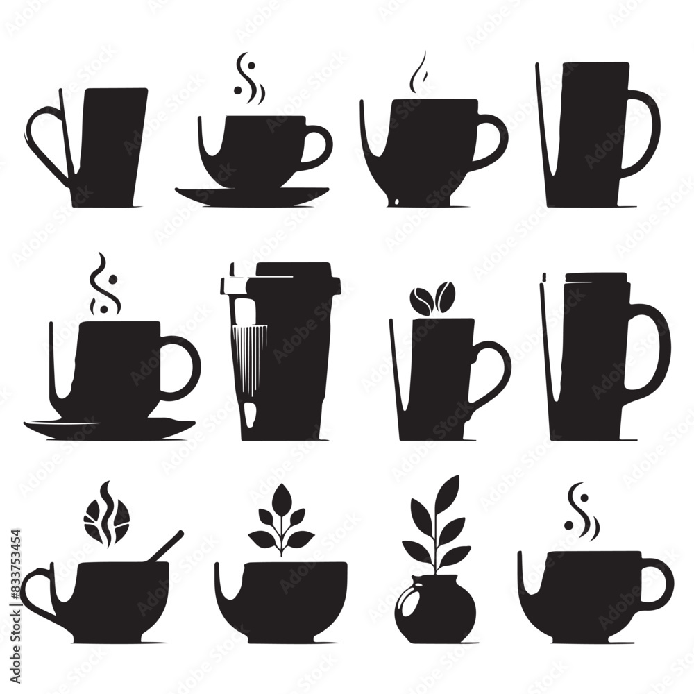 Silhouette set of mugs. Vector isolated illustration Silhouette set of mugs. Vector isolated illustration