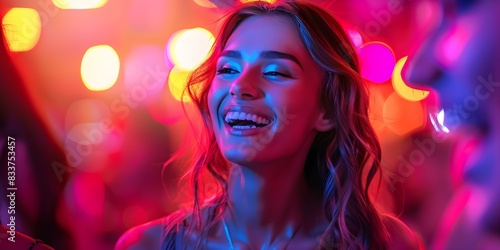 Energetic ESTP excelling in social setting with vibrant nightclub background. Concept Nightlife, Social Skills, ESTP Personality, Vibrant Backgrounds, Energetic Energy