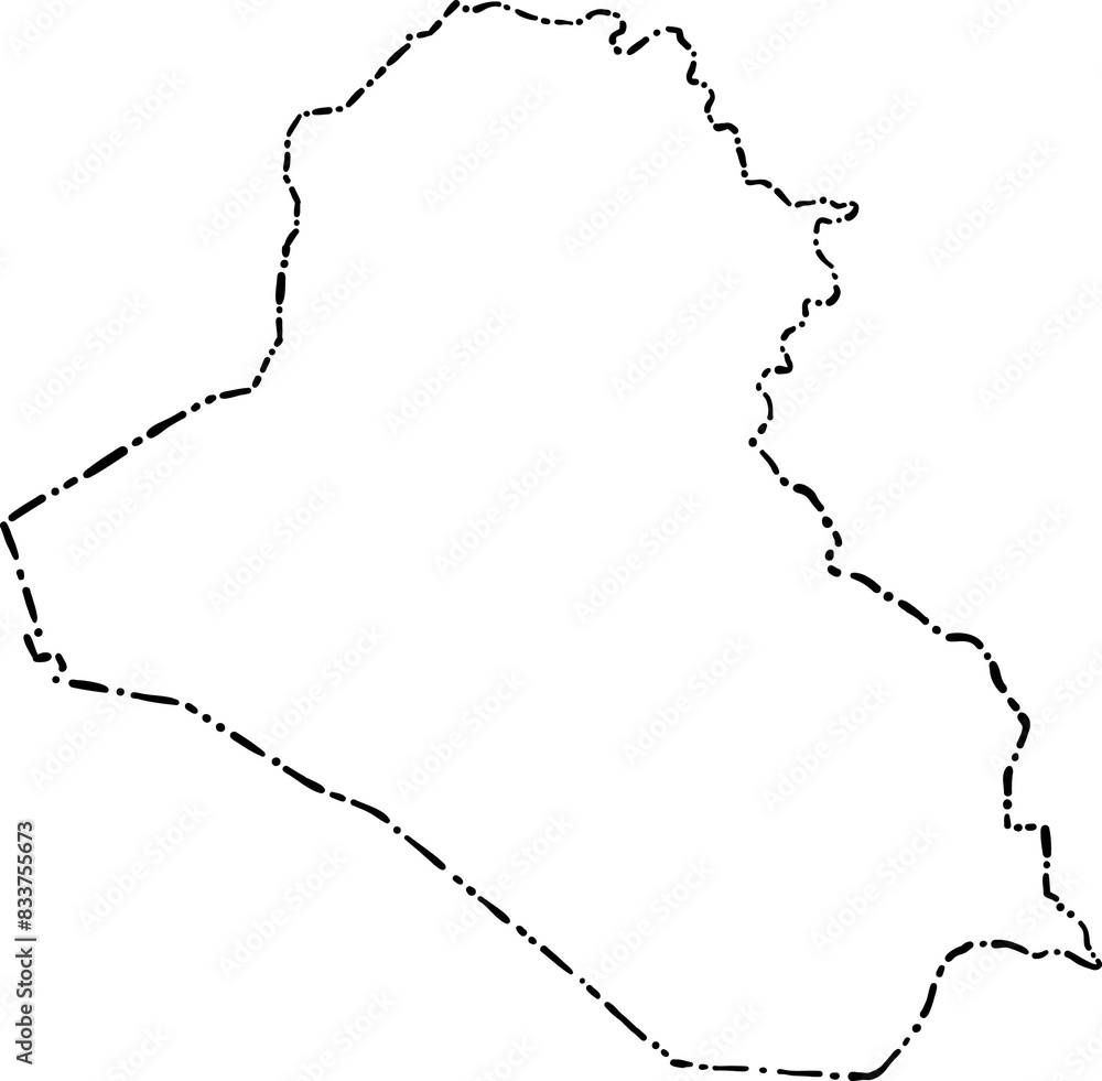 dash line doodle drawing of iraq map. dash line doodle drawing of iraq map.