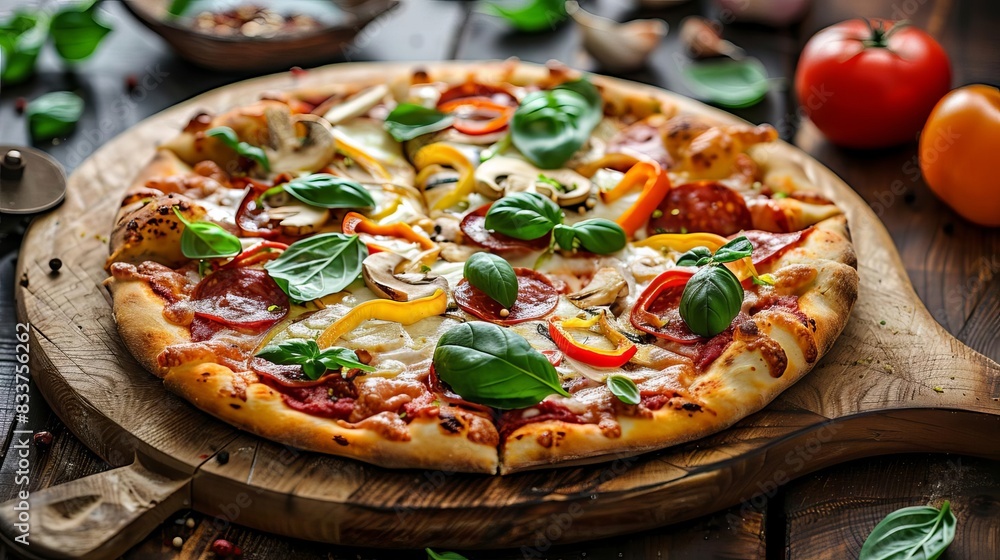 mouthwatering artisanal pizza with fresh ingredients and rustic presentation food photography mouthwatering artisanal pizza with fresh ingredients and rustic presentation food photography