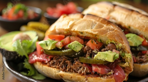 Savoring Authentic Mexican Hearty Tortas layered with Savory Meats, Avocado, and Spicy Pickled