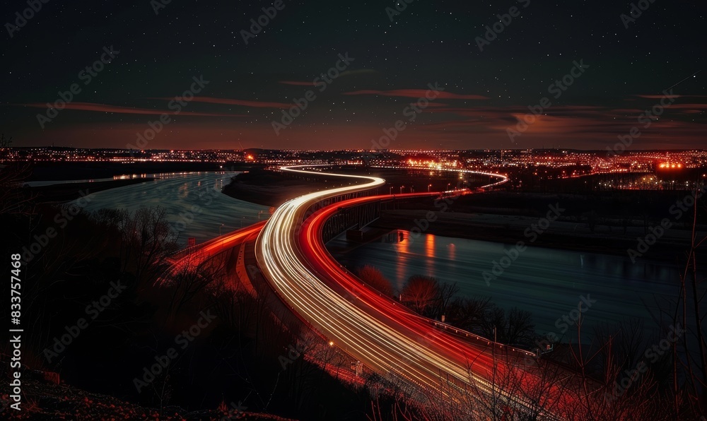 The long exposure photo was generated using artificial intelligence at night. The long exposure photo was generated using artificial intelligence at night.