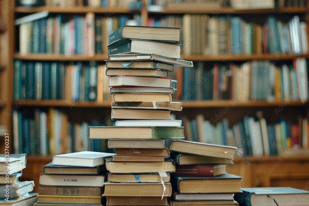 A stack of physical books transforming into an e-reader device, showcasing the convenience and portability generated by AI A stack of physical books transforming into an e-reader device, showcasing the convenience and portability generated by AI