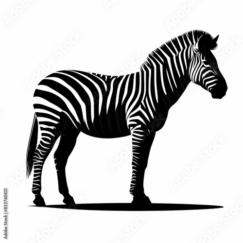 a simple cartoon black silhouette of a zebra on a white background