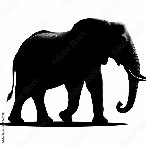 black silhouette of one elephant on a white background