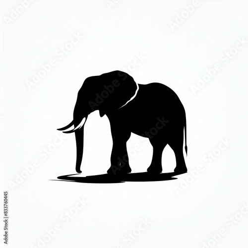 black silhouette of one elephant on a white background