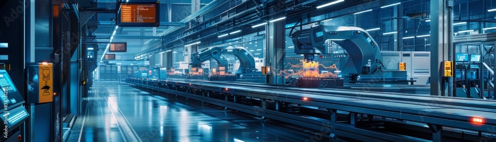 production line of robots assembling products in a factory production line of robots assembling products in a factory