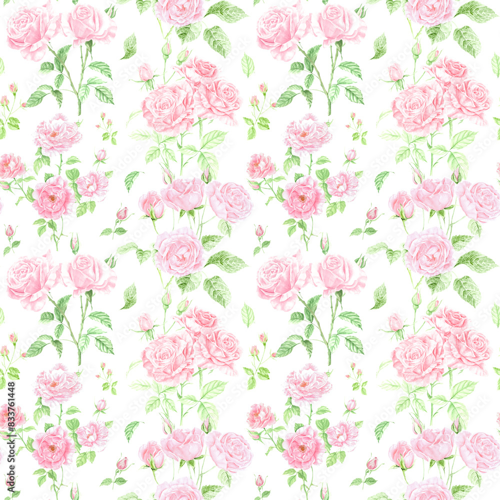 pink roses, seamless pattern on white background, pastel colors, delicate watercolor, cottagecore, vintage cutandpaste, detailed foliage, cottage core aesthetic, muted color palette, light pink and pink roses, seamless pattern on white background, pastel colors, delicate watercolor, cottagecore, vintage cutandpaste, detailed foliage, cottage core aesthetic, muted color palette, light pink and