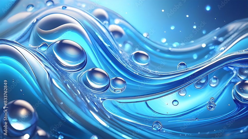 Cool blue waves flowing smoothly with abstract bubble highlights Cool blue waves flowing smoothly with abstract bubble highlights