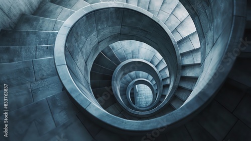 Abstract spiral staircase with blue tones.