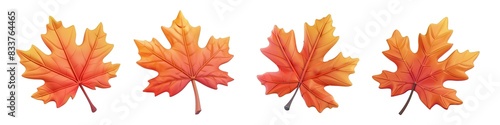 3D cartoon autumn maple leaf model, adding a festive atmosphere isolated on transparent background cutout png