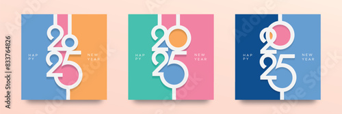 Set of 2025 new year square template with unique hanging number. Happy new year 2025 cover design concept