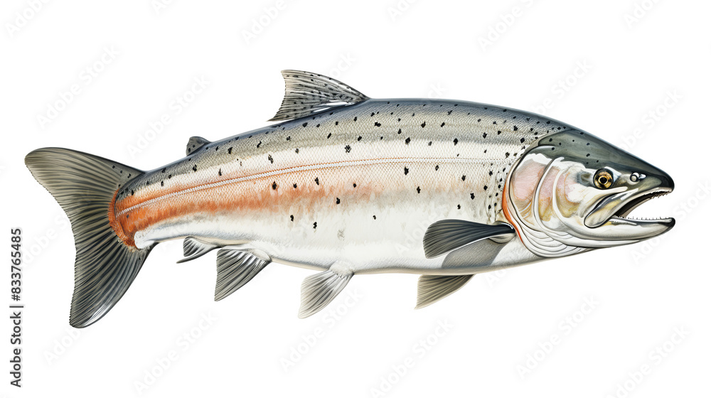 Detailed illustration of a salmon fish isolated on a white background. Perfect for educational and marine biology purposes. Detailed illustration of a salmon fish isolated on a white background. Perfect for educational and marine biology purposes.