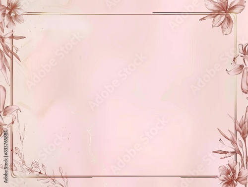 Blush Template A rectangular blush pink frame with thin gold borders and floral motifs at each corner The background is a light blush pink gradient This soft and romantic template photo