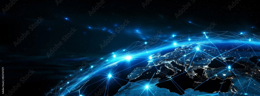 Obraz premium Internet technology and global network connected for business concept. Cryptocurrency, blockchain, and IoT technology for telecommunication on planet earth.