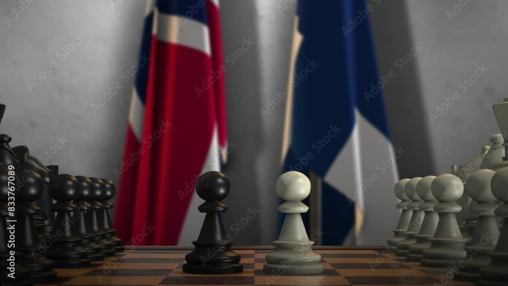 Norway and Finland National Flags with Chess Board Animation. Politics of Government or Conflict of Countries Concept Norway and Finland National Flags with Chess Board Animation. Politics of Government or Conflict of Countries Concept