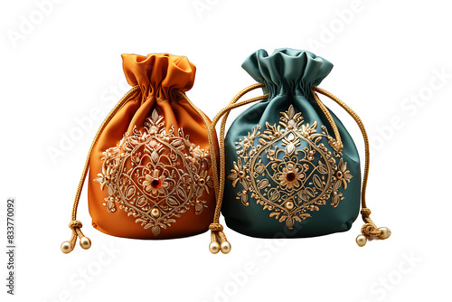 Embroidered Potli Bags isolated on transparent background. photo