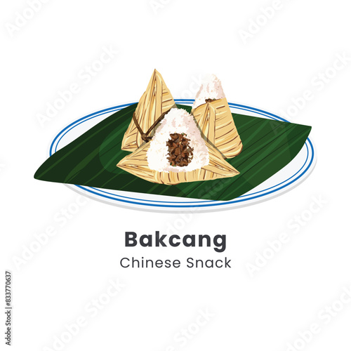 Hand drawn vector illustration of Bakcang or zongzi Chinese rice dumplings wrapped in bamboo leaves photo