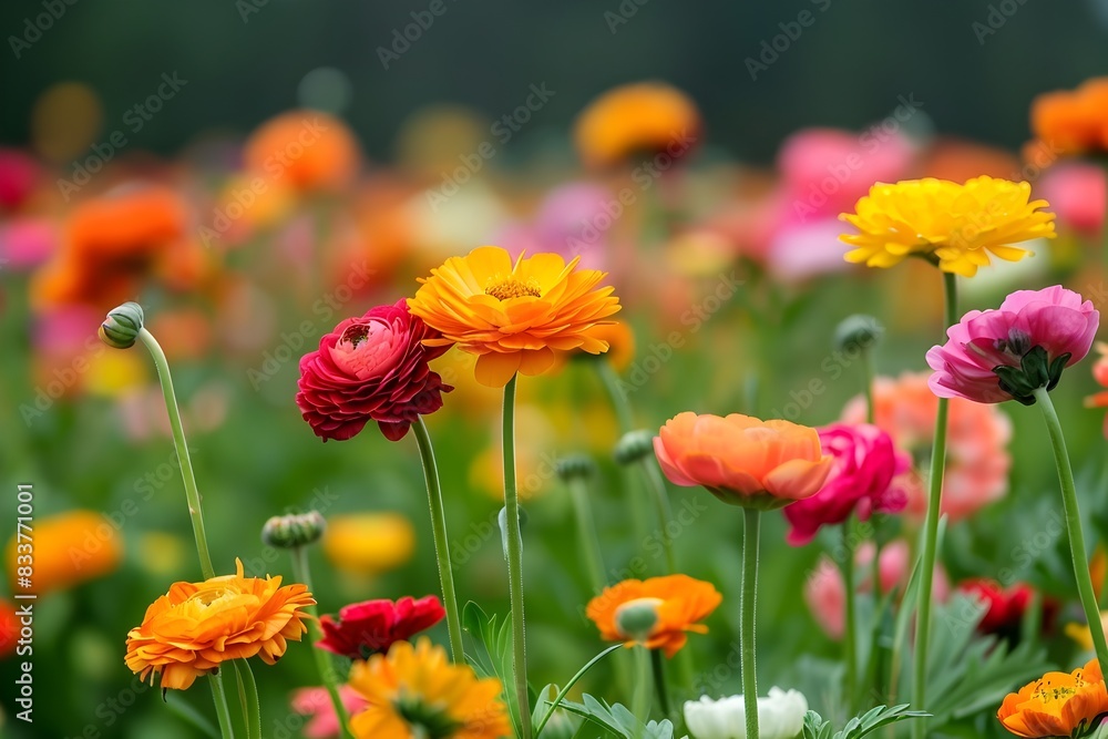 Vibrant Bloom of Colorful Flowers in a Lush Floral Field Vibrant Bloom of Colorful Flowers in a Lush Floral Field