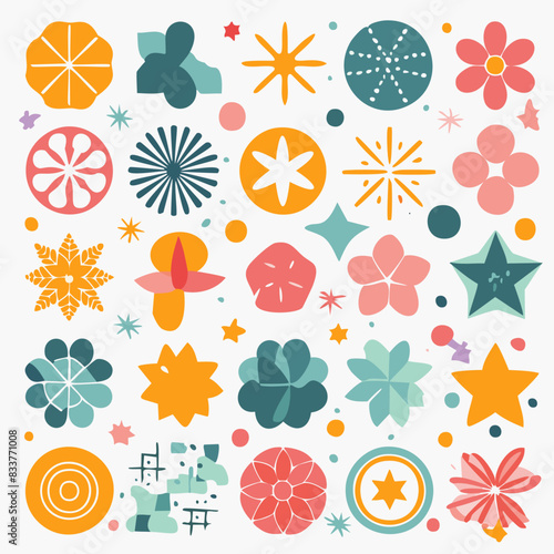 Vector set of brutalist geometric shapes. Trendy abstract minimalist figures, stars, flowers, circles. Modern abstract graphic design elements. Vector