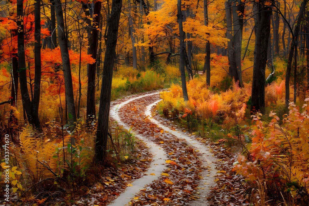 Winding Autumn Trail Through Vibrant Forest Landscape