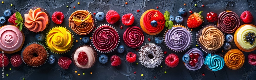 Colorful Cupcakes Stacked Together Colorful Cupcakes Stacked Together