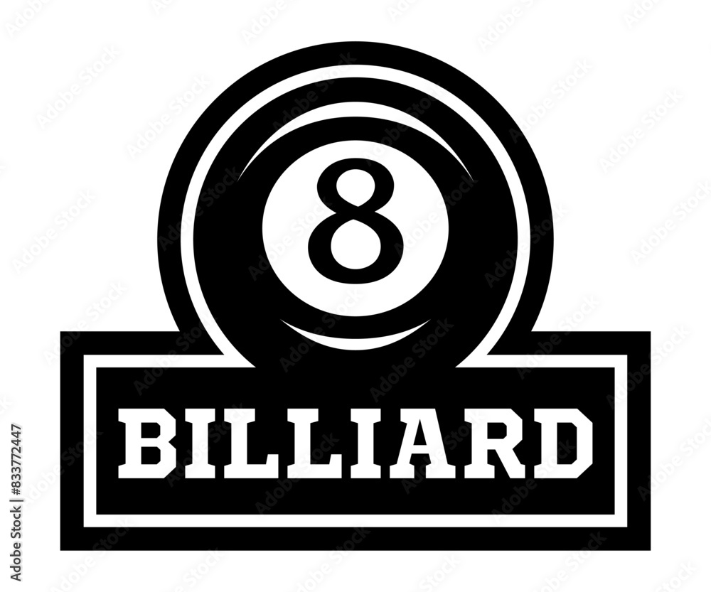 Billiard logo. Black ball color with the number eight. 8. Pool game. Snooker. Billiard logo. Black ball color with the number eight. 8. Pool game. Snooker.