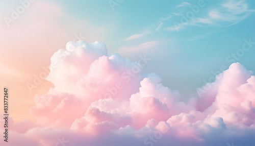 ピンクとブルーの淡い雲、夢かわいいグラデーションの空 © Laxmico