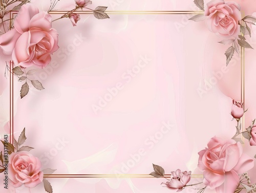 Rose Template A rectangular rose pink frame with thin gold borders and floral motifs at the corners The background is a light rose pink gradient This romantic template is ideal for