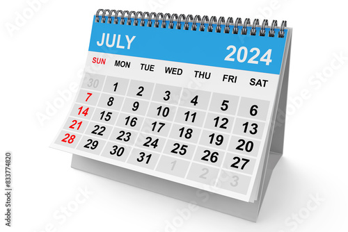 2024 Year Junly Calendar. 3d Rendering3d Rendering photo