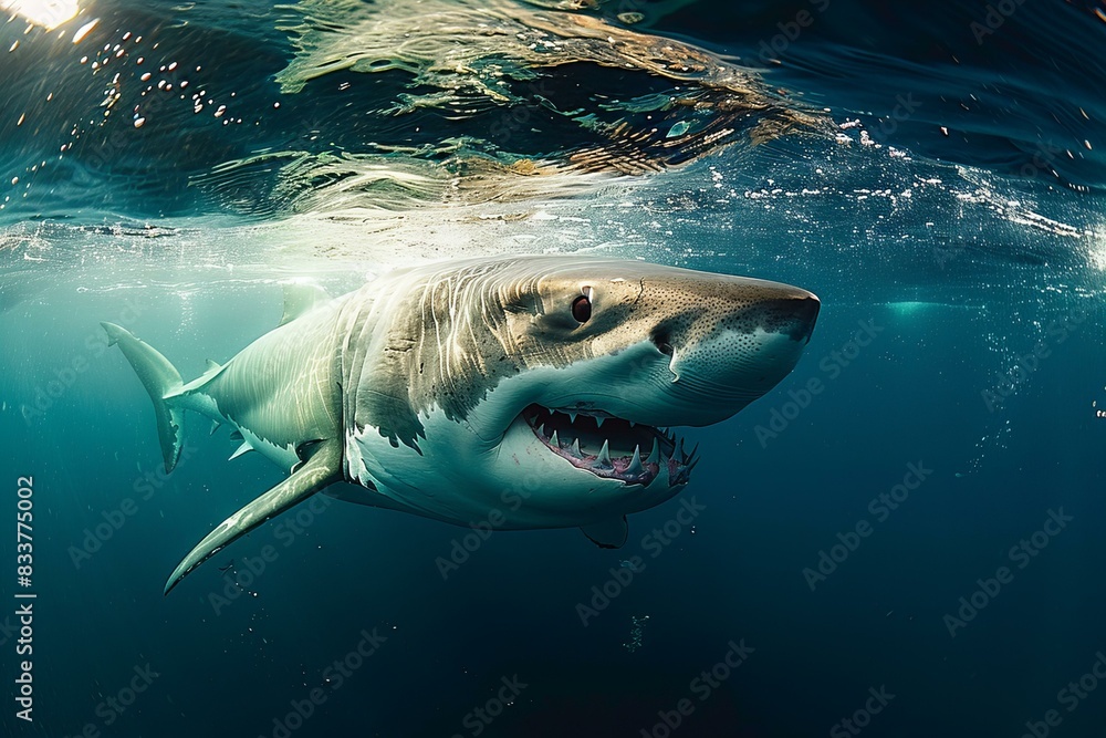 photo-of-a-great-white-shark-swimming-under-the-boat-an-underwater