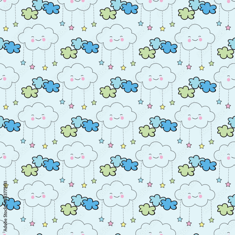 Obraz premium Dreaming Clouds Seamless Vector Pattern Design