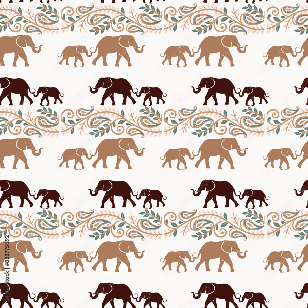 Obraz premium Elephant family Seamless Vector Pattern Design