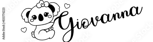 Giovanna - black color - name written - Word with Koala kawaii for websites, baby shower, greetings, banners, cards-shirt, sweatshirt, prints, cricut, silhouette, sublimation