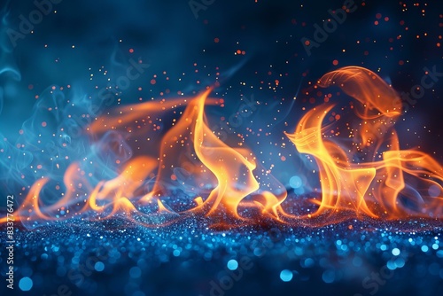 Digital image of flame falling on blue backgrounds , high quality, high resolution photo